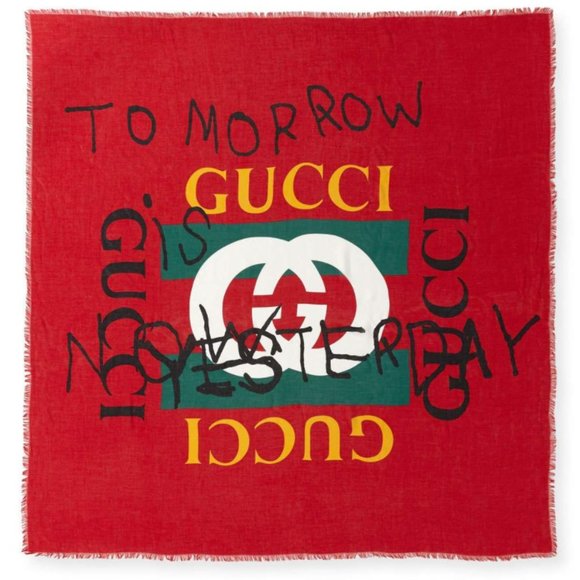 Gucci "Tomorrow is Not Yesterday" Coco Capitan Logo Square Scarf - Picture 1 of 5